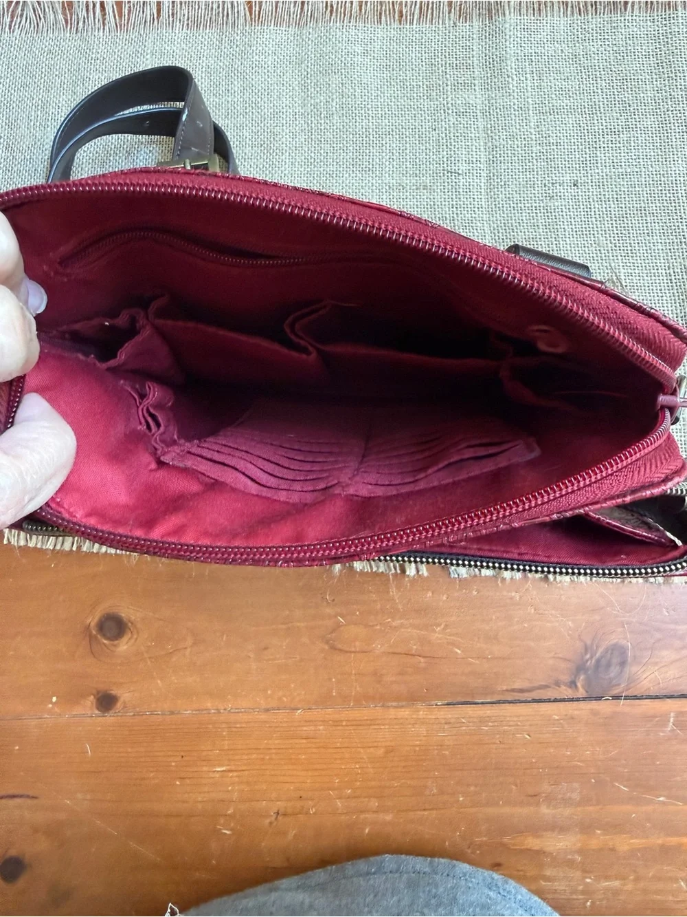 Relic Burgundy Paisley Embossed Leather Messenger Bag with Dark Brown Strap